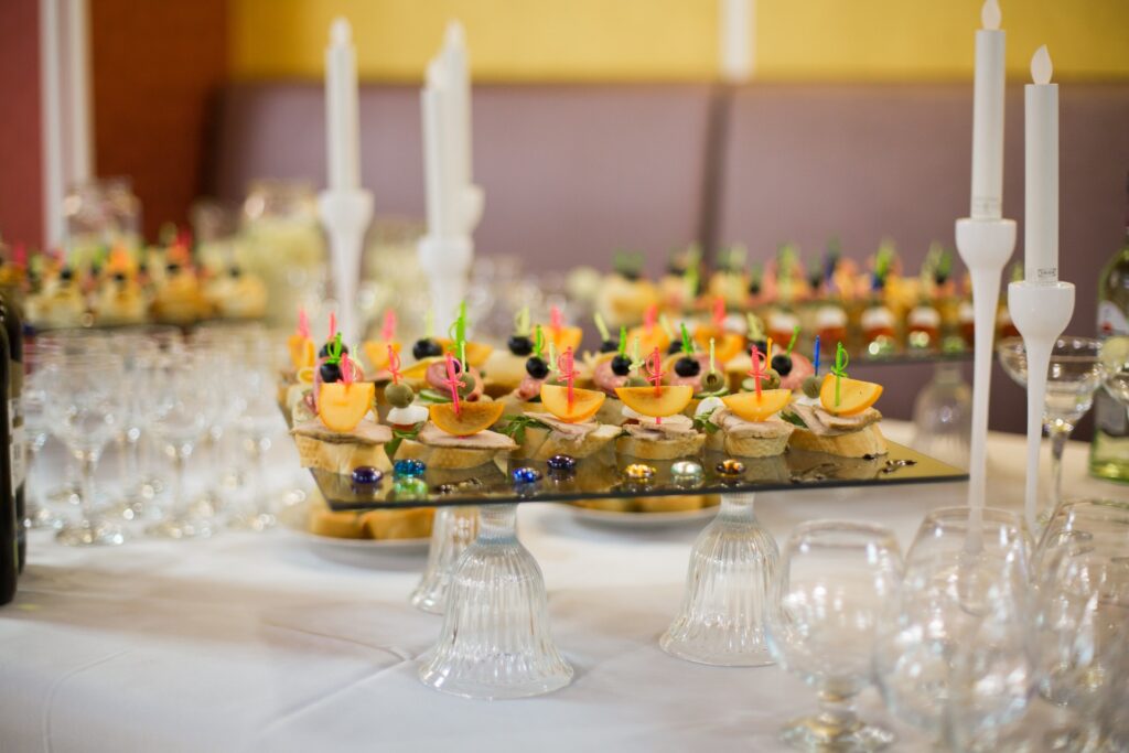 buffet food closeup meat fish vegetable canapes 2025 01 08 04 11 16 utc